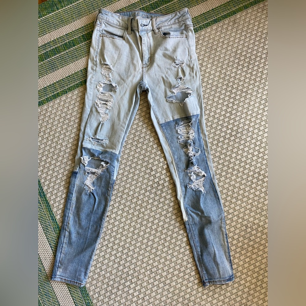 Patchwork ripped jeans